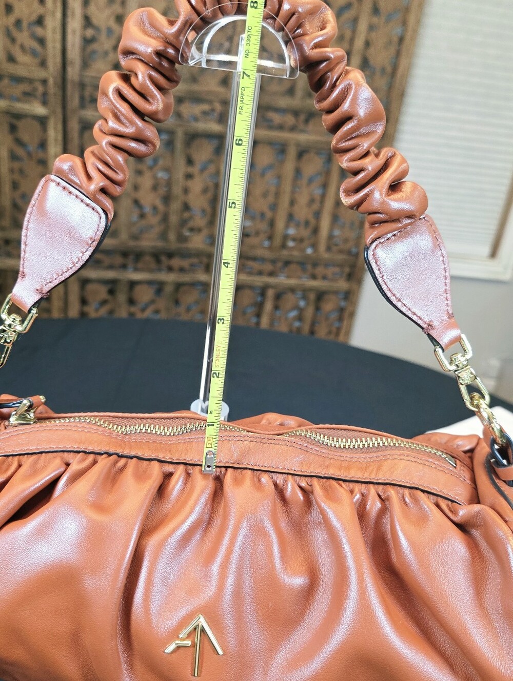 Manu Atelier Cognac Ruched Leather Shoulder Bag - Picture 16 of 16